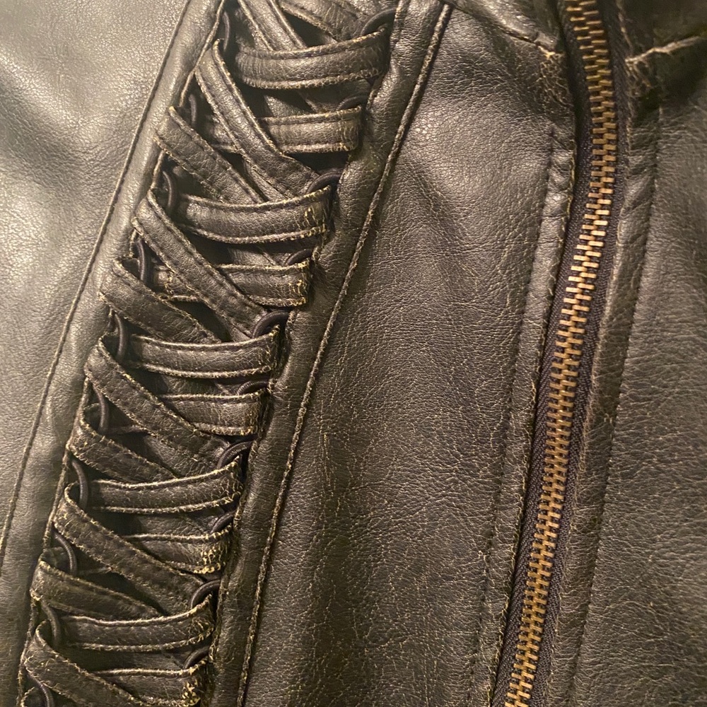 Distressed Faux Leather Rocker Jacket *worn once!* - Picture 3 of 3